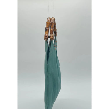 Gucci Sac cabas en cuir clouté bambou turquoise